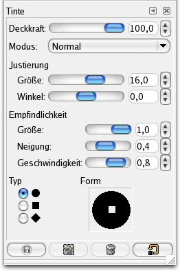 Eigenschaften des Werkzeuges Tinte